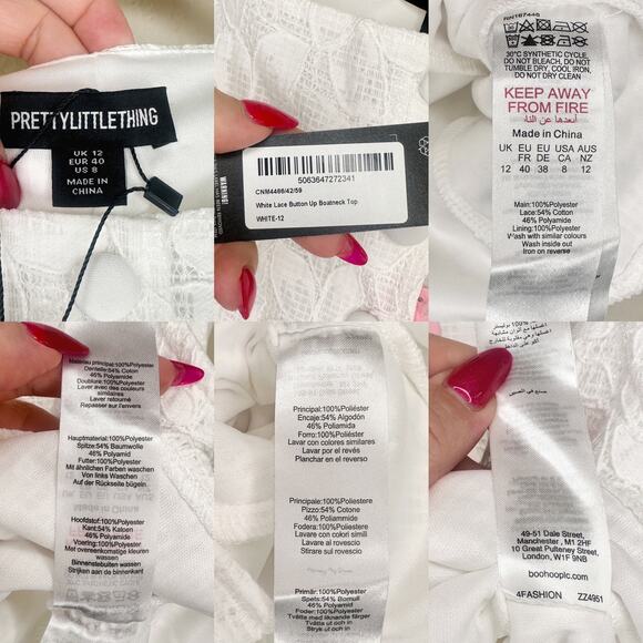 NWT Pretty Little Thing White Lace Boatneck Top Pleated Mini Skirt Two Piece Set - Picture 8 of 15